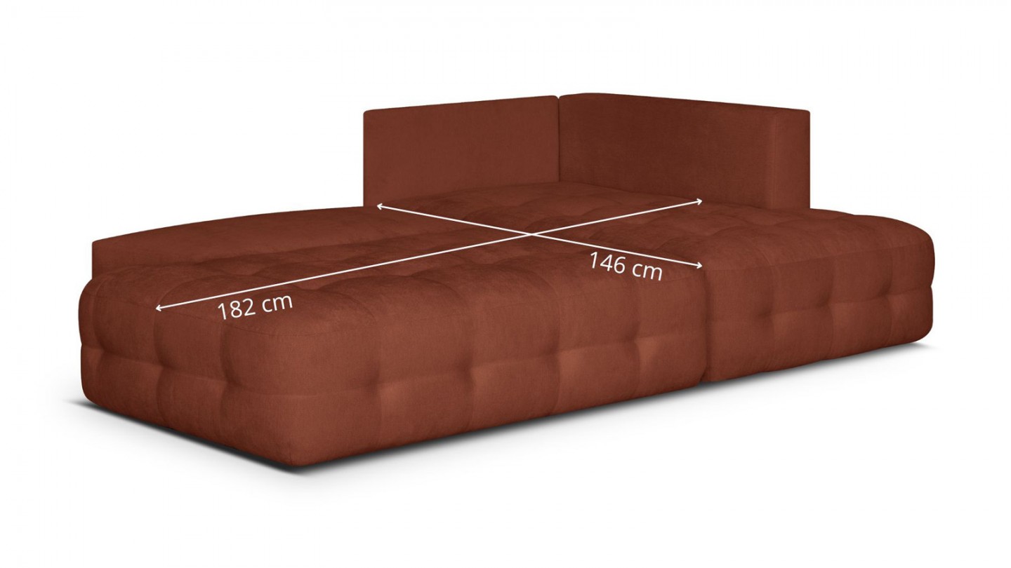 Canapé d'angle ouvert à droite convertible 3 places avec coffre de rangement en tissu chenille terracotta - Léo