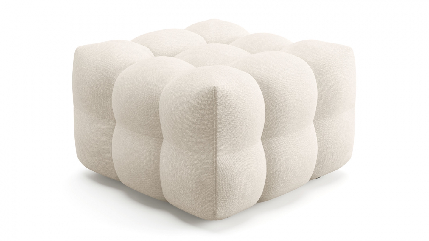 Pouf capitonné en tissu chenille beige - Cester