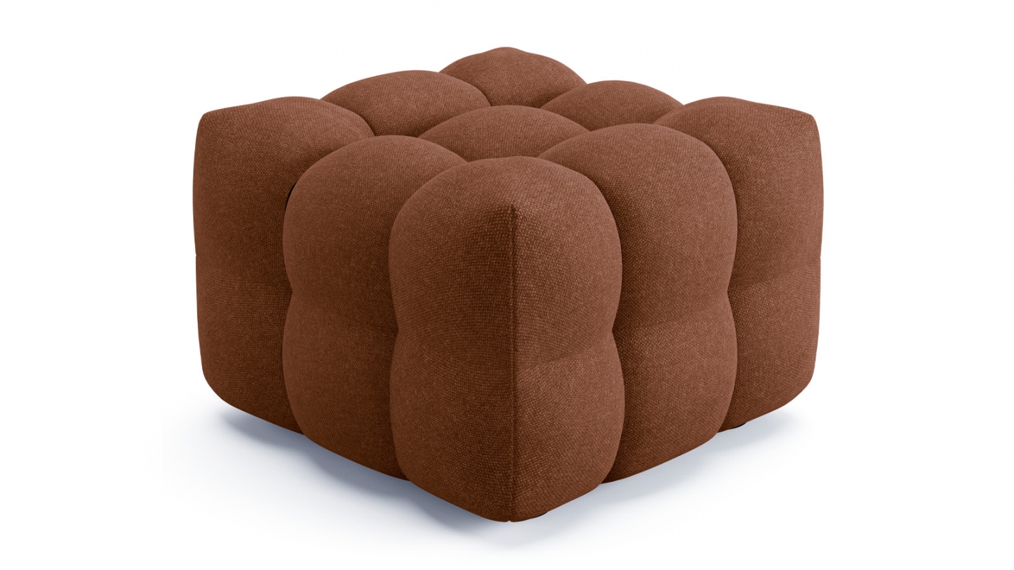 Pouf capitonné en tissu chenille terracotta - Cester