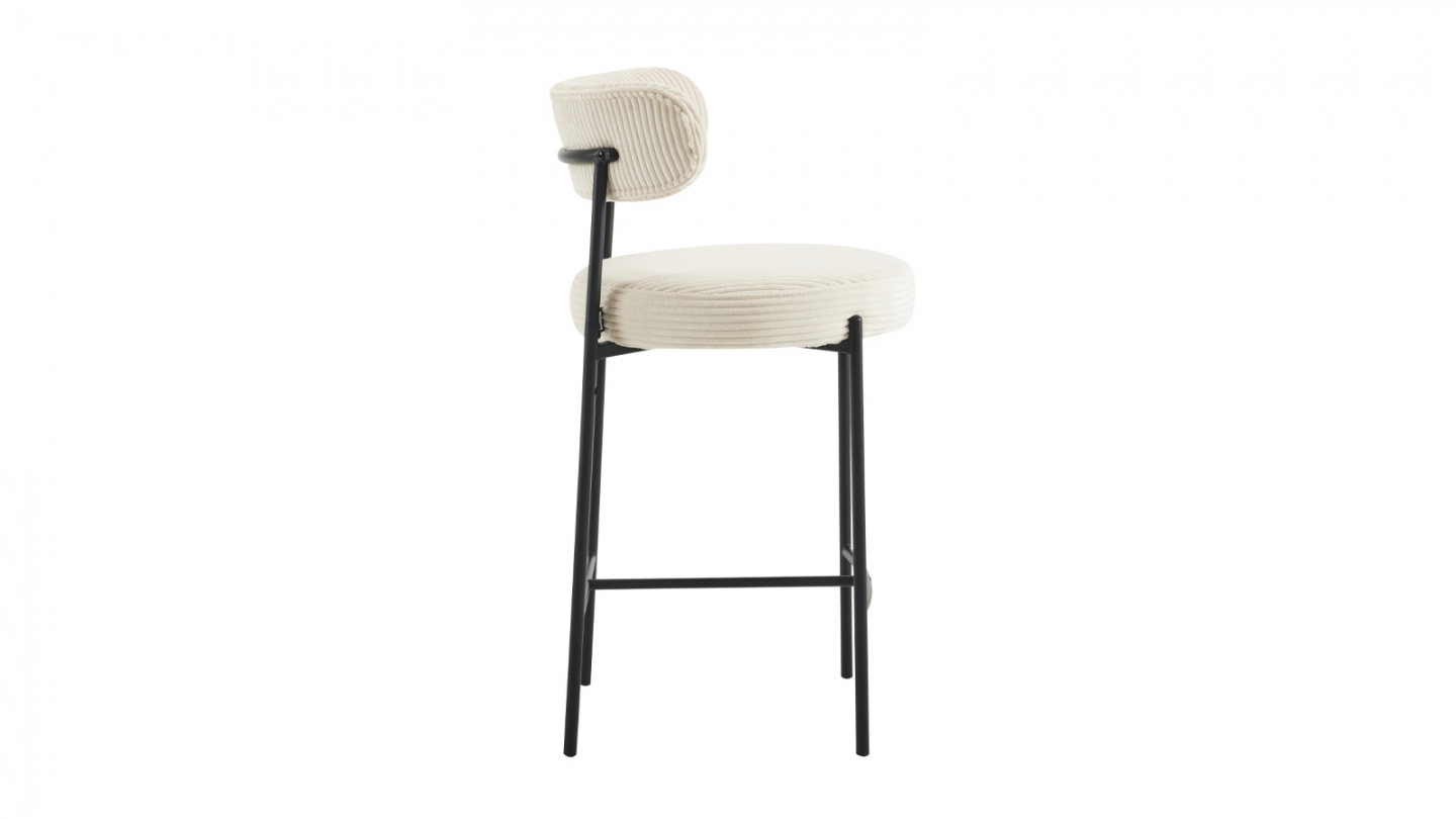 Lot de 2 tabourets de bar en velours côtelé beige - Evora