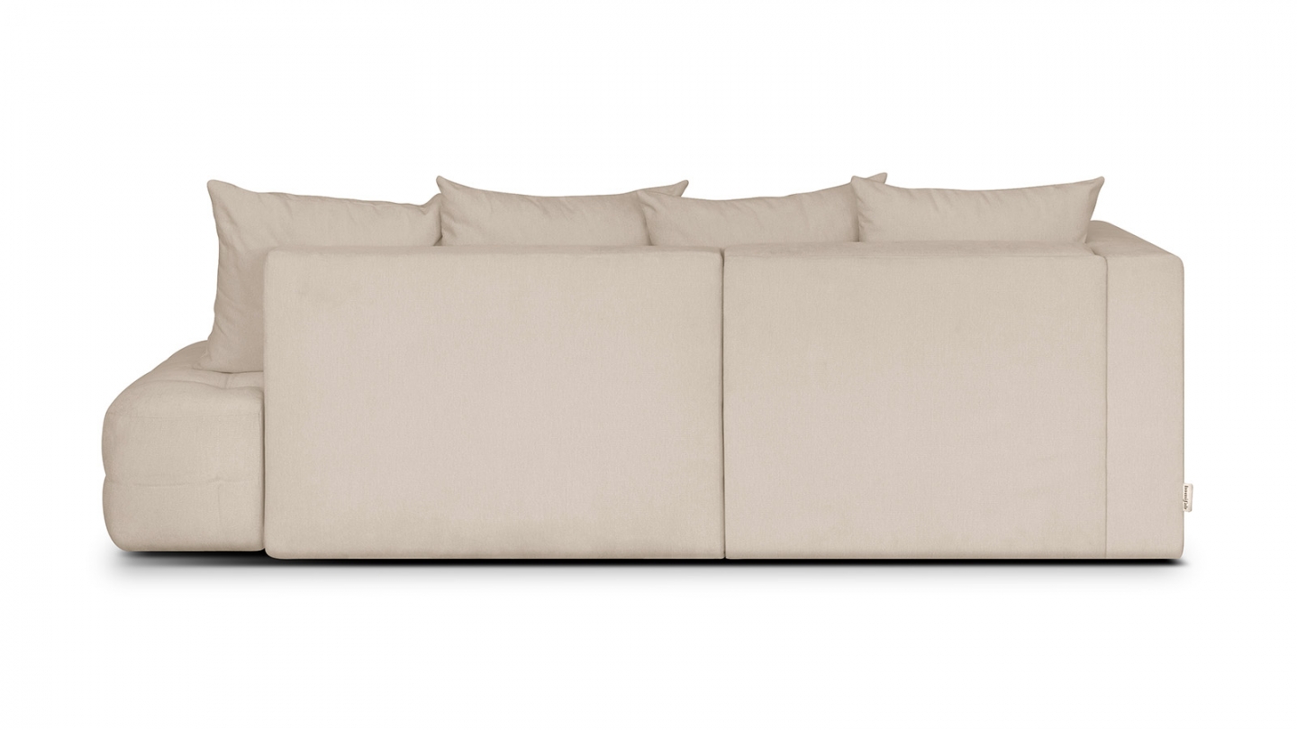 Canapé d'angle ouvert à gauche convertible 3 places avec coffre de rangement en tissu chenille beige - Léo