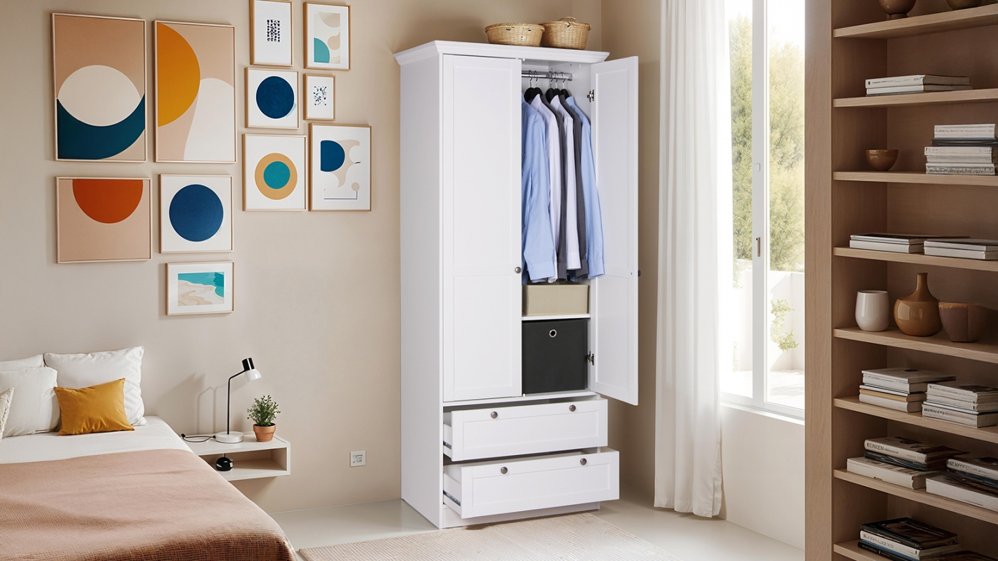 Armoire 2 portes 2 tiroirs blanche 80 cm - Alix