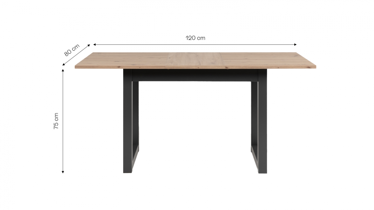 Table à manger extensible 6 à 8 personnes effet chêne, piètement anthracite 120/160 cm - Nora