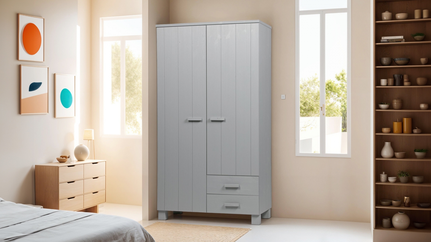 Dennis Armoire Pin Béton Gris