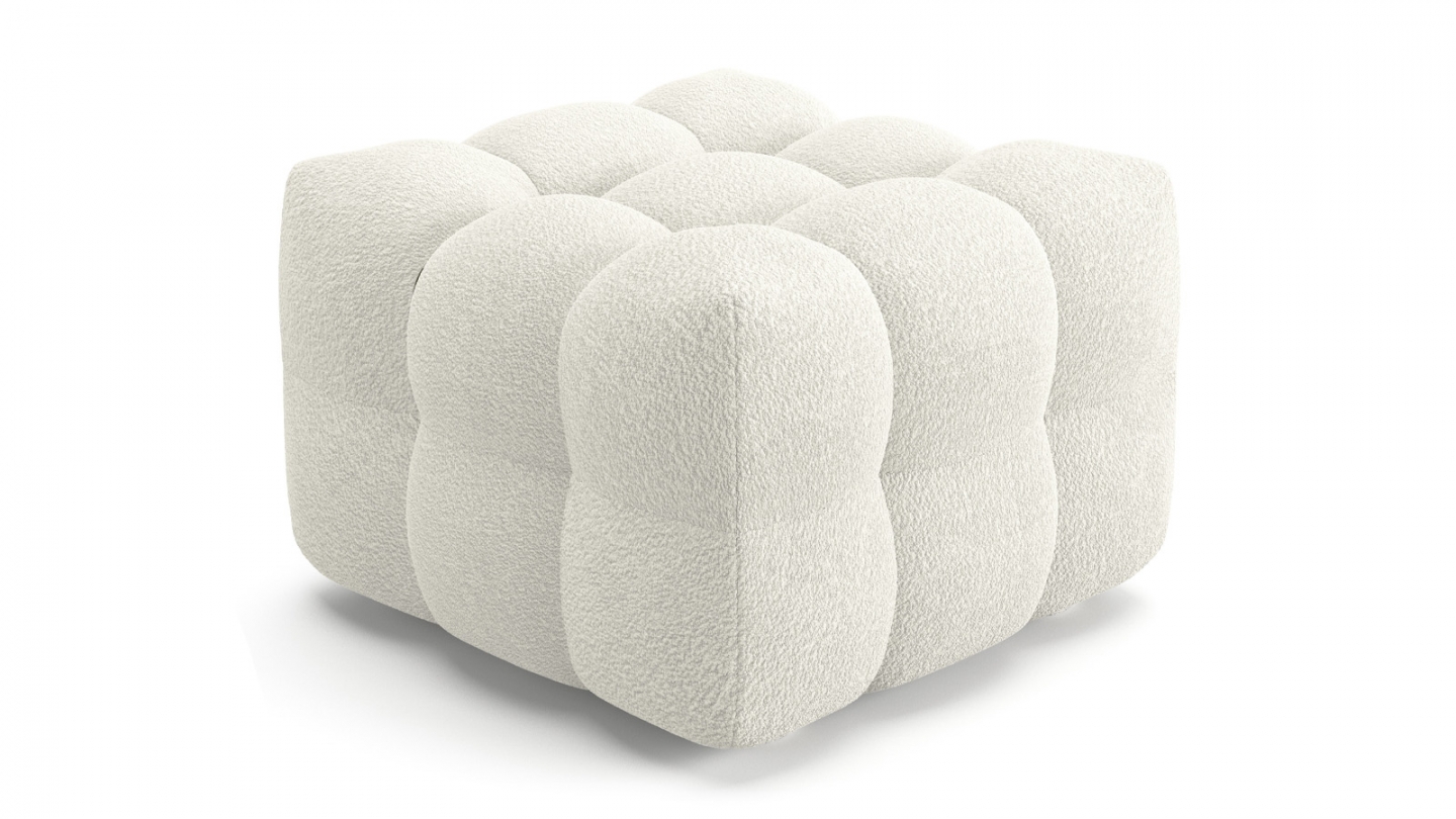 Ensemble Canapé capitonné 3 places + Pouf en tissu bouclé beige - Cester