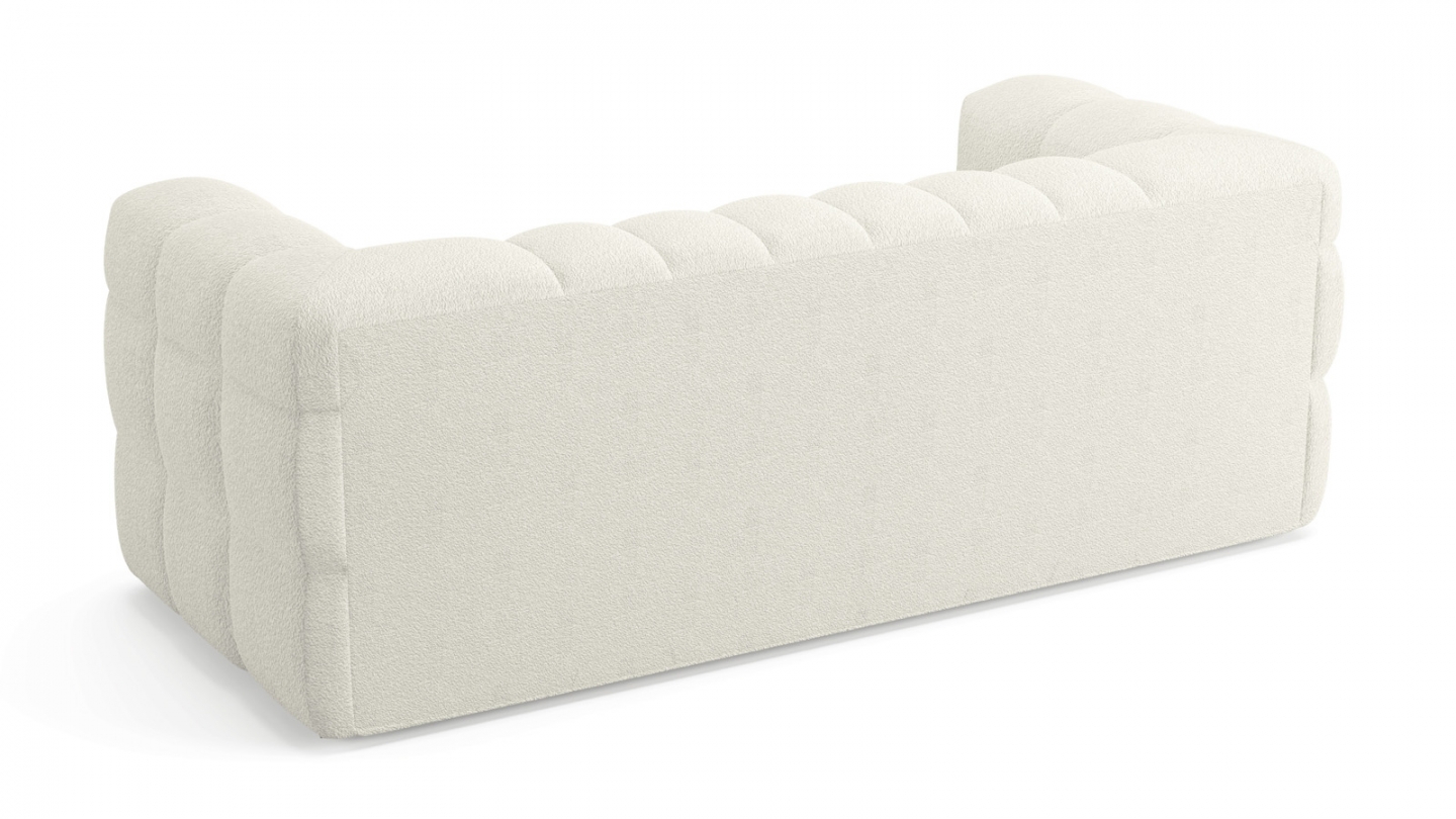 Ensemble Canapé capitonné 3 places + Pouf en tissu bouclé beige - Cester