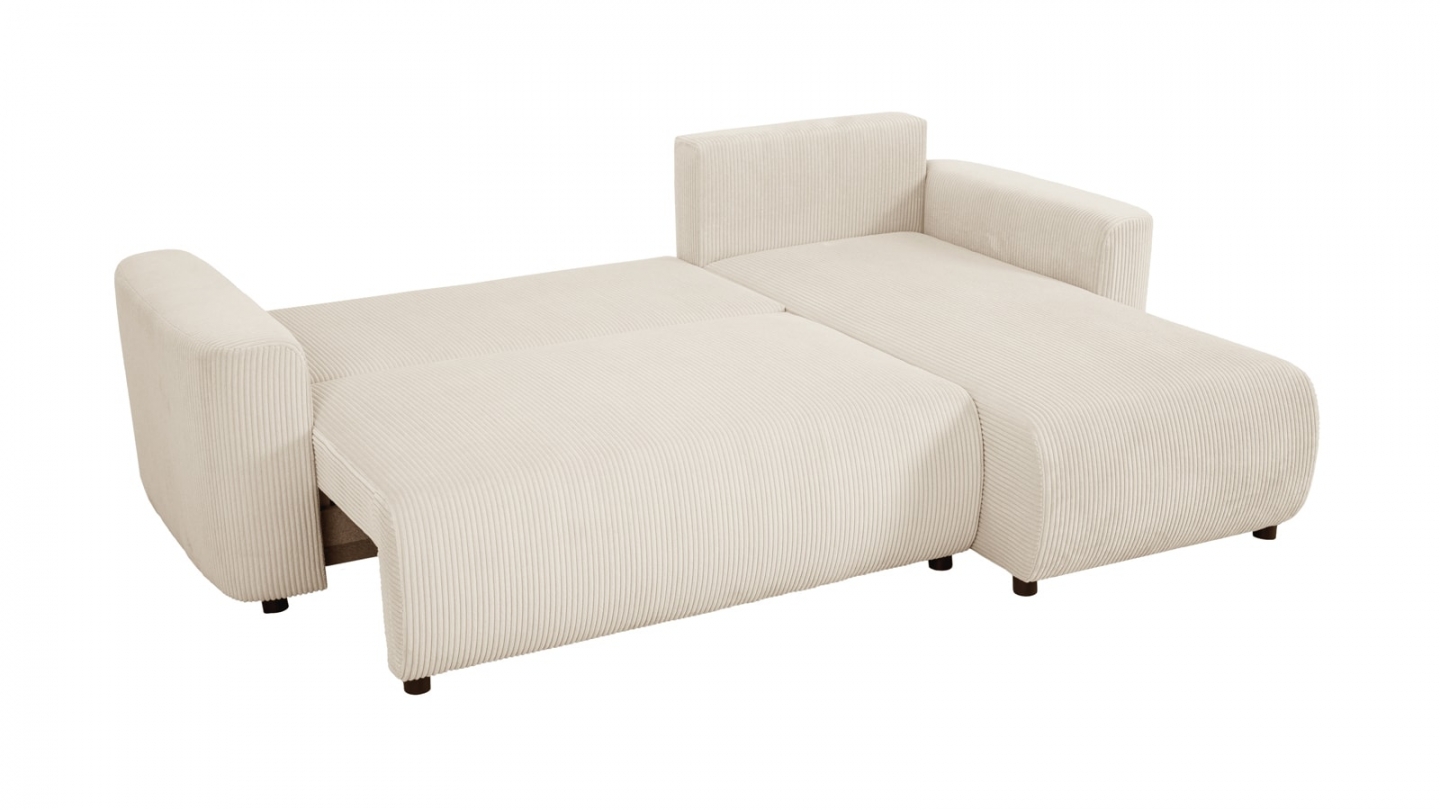 Canapé d'angle convertible réversible 3/4 places en velours côtelé beige avec coffre de rangement - Uma