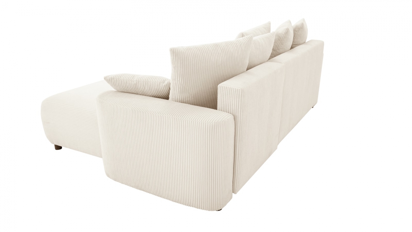 Canapé d'angle convertible réversible 3/4 places en velours côtelé beige avec coffre de rangement - Uma