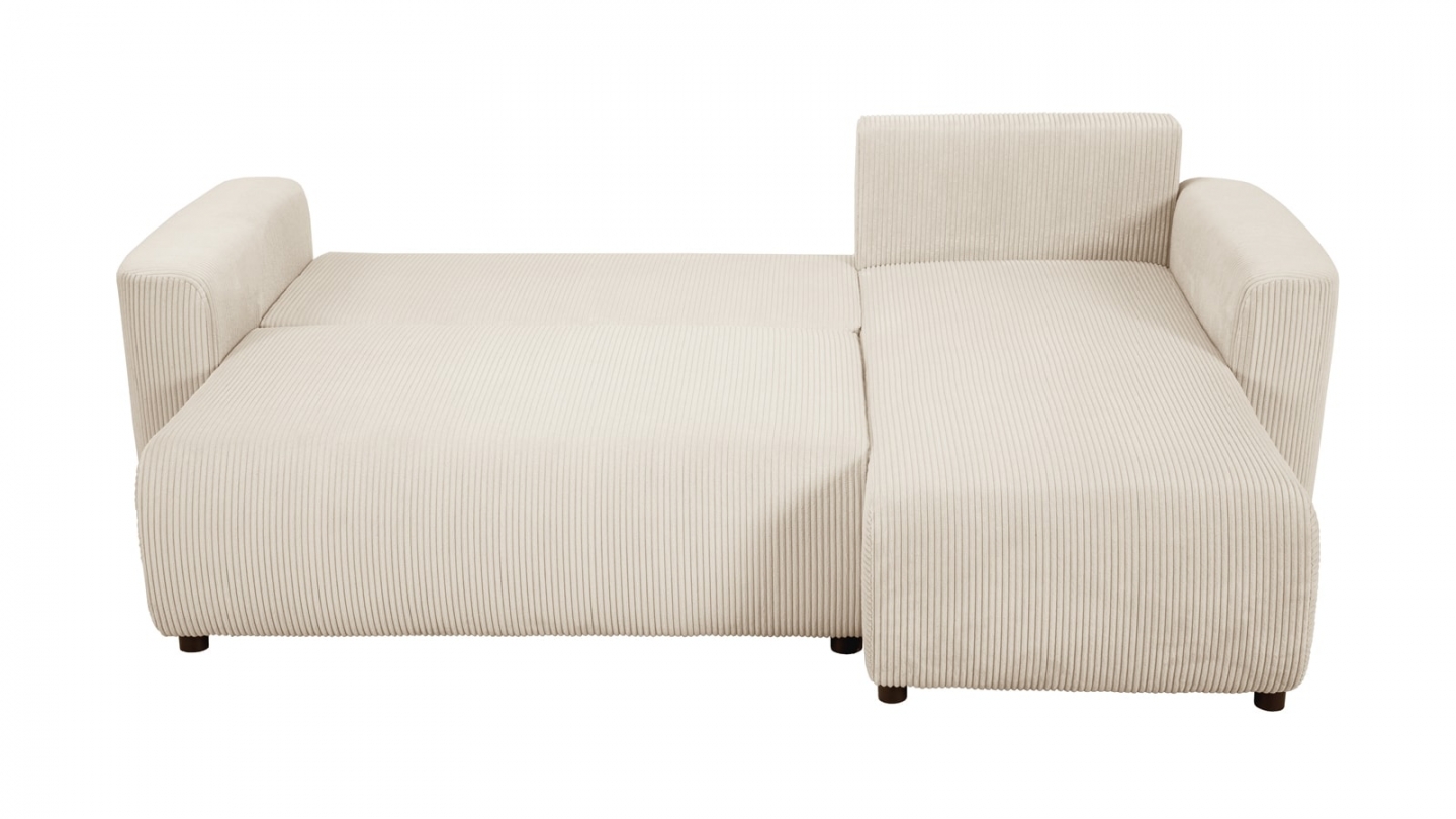 Canapé d'angle convertible réversible 3/4 places en velours côtelé beige avec coffre de rangement - Uma