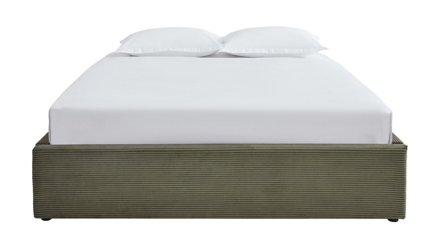 Lit coffre adulte 140x190 cm en velours côtelé vert avec sommier - Handy