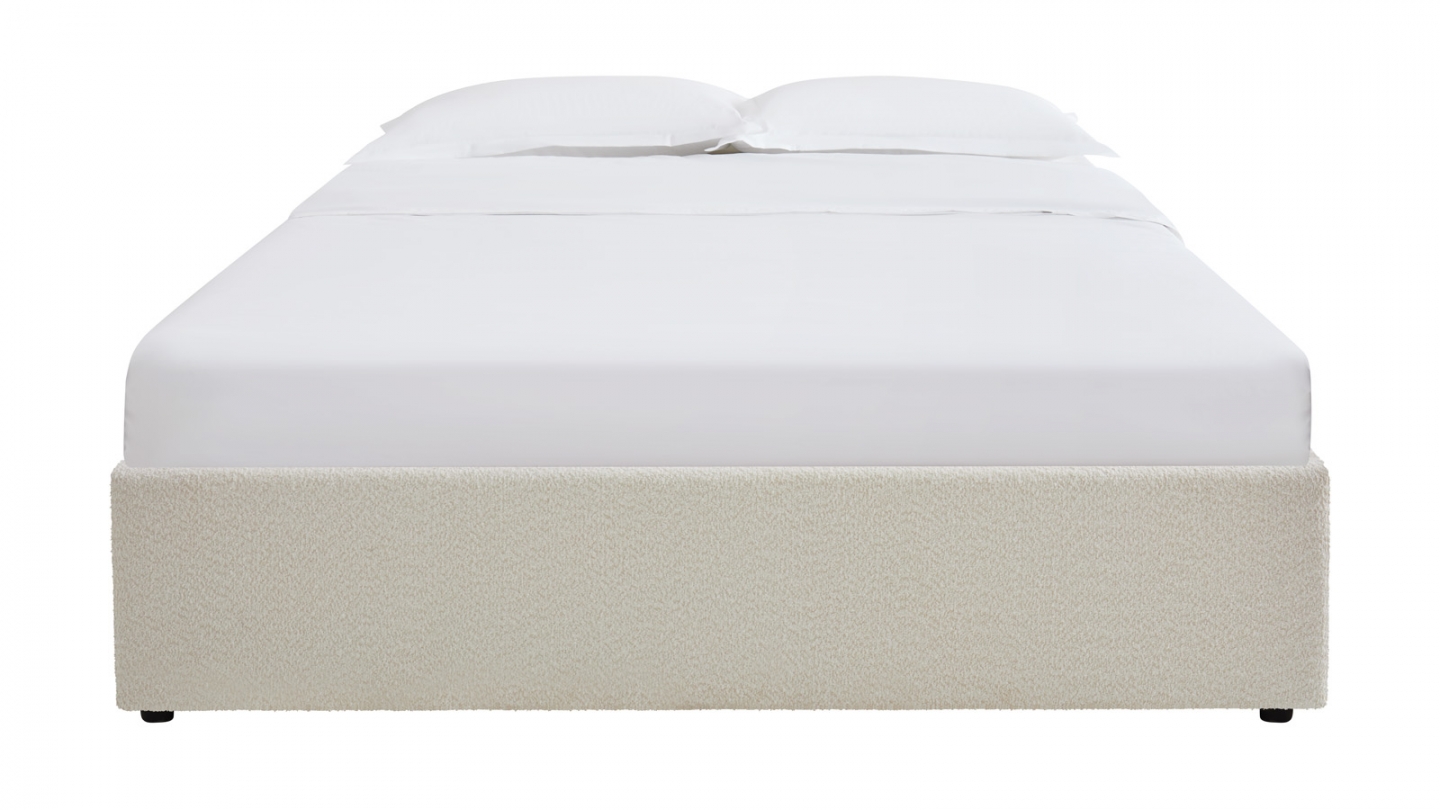 Lit coffre adulte 140x190 cm en tissu bouclé beige avec sommier - Handy