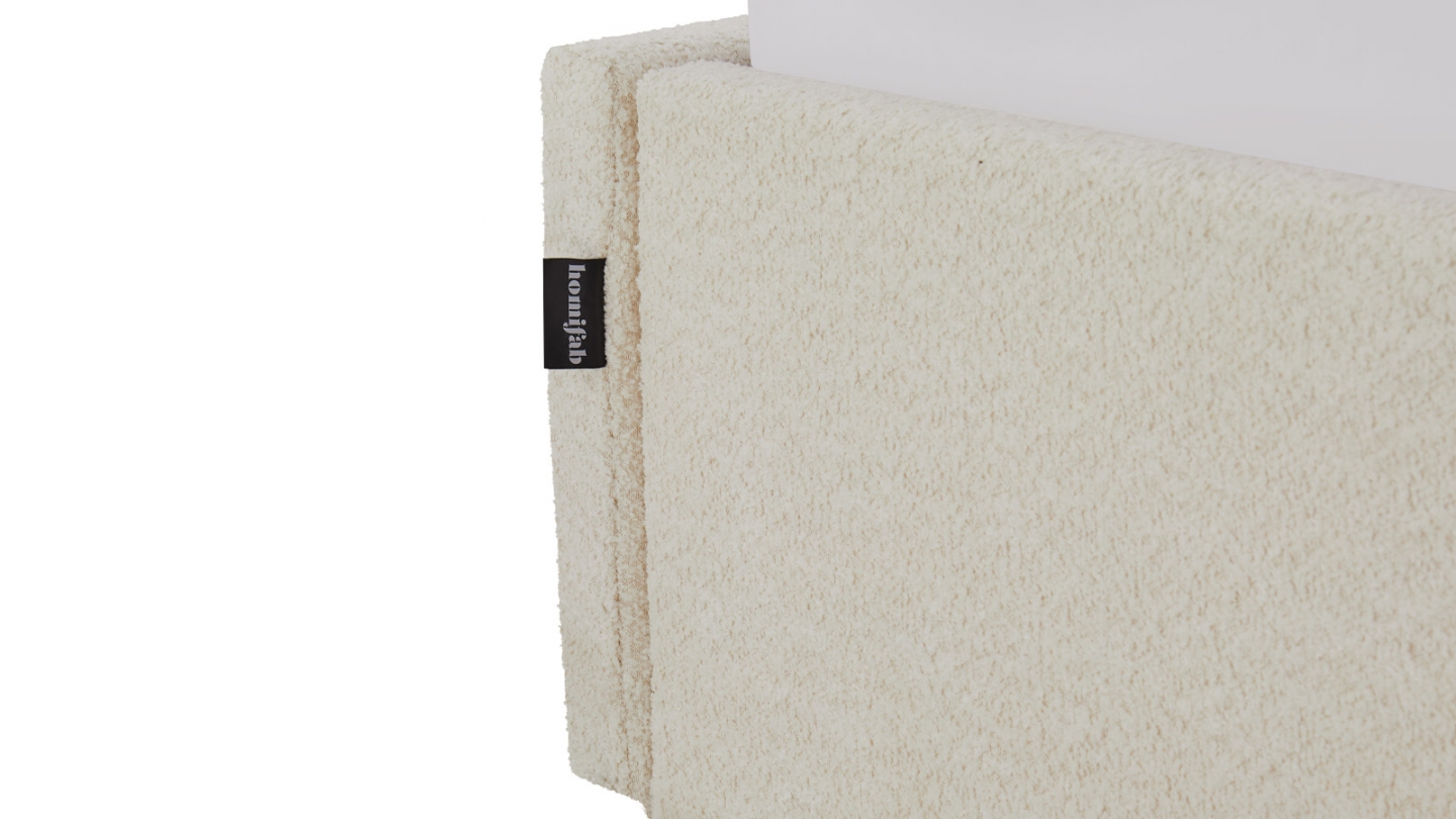 Lit coffre adulte 140x190 cm en tissu bouclé beige avec sommier - Handy