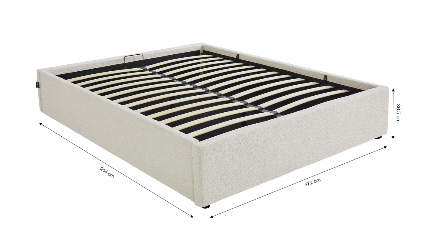 Lit coffre adulte 160x200 cm en tissu bouclé beige avec sommier - Handy