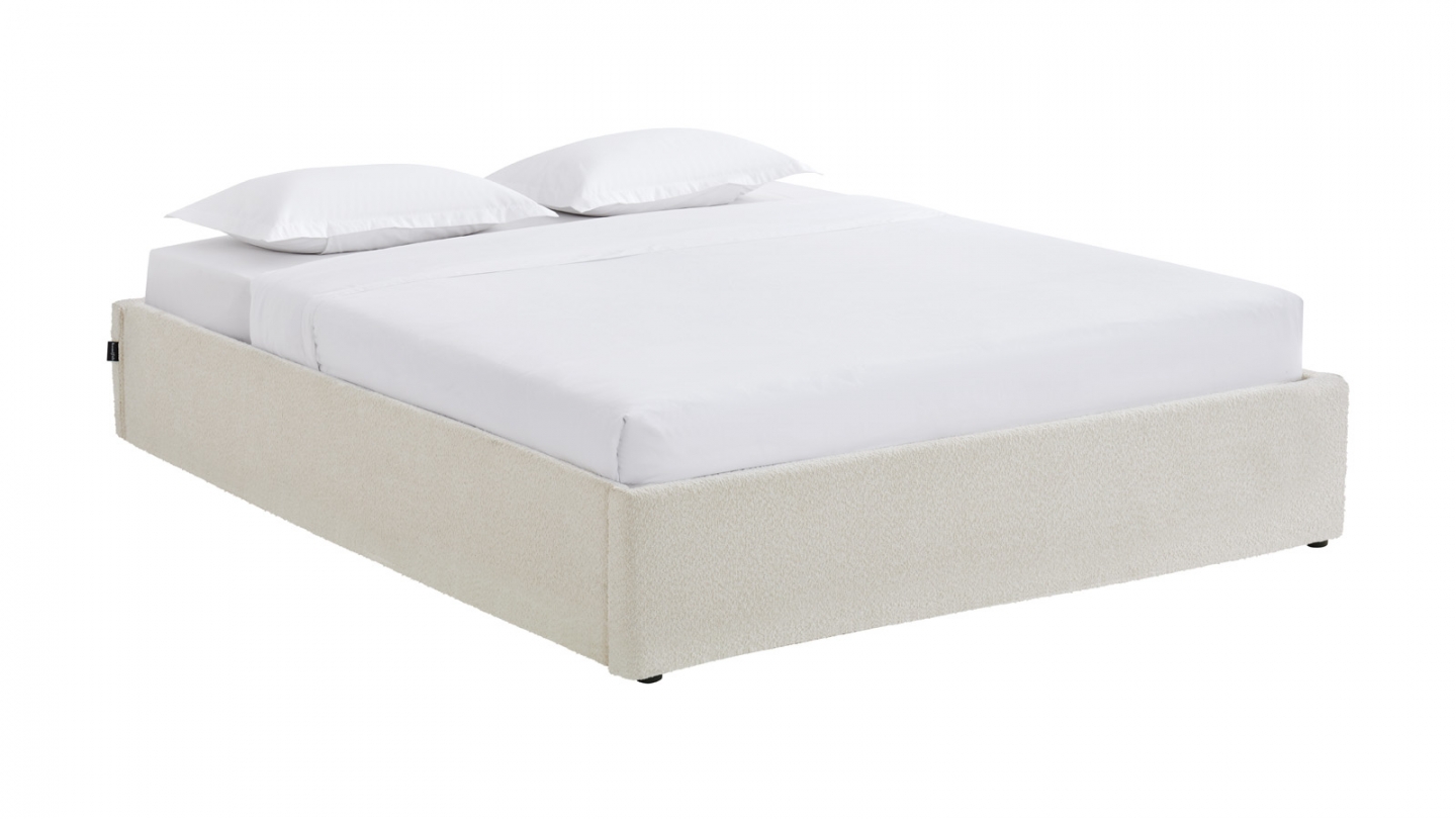 Lit coffre adulte 180x200 cm en tissu bouclé beige avec sommier - Handy