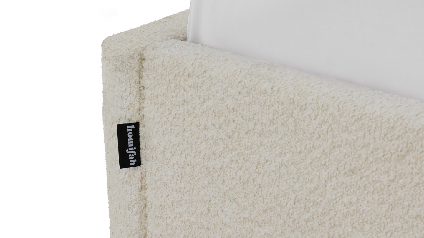 Lit coffre adulte 180x200 cm en tissu bouclé beige avec sommier - Handy