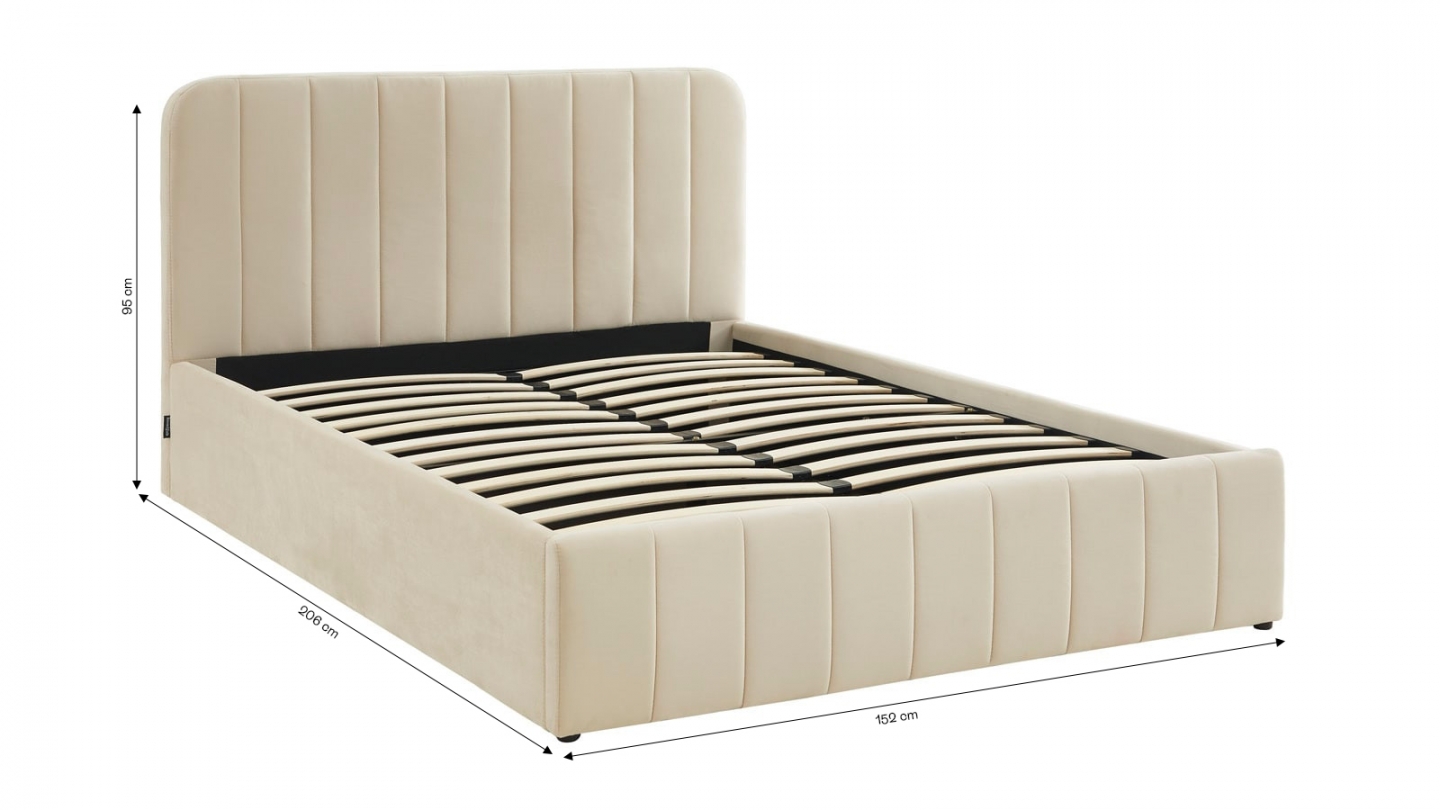 Lit coffre adulte 140x190 cm avec tête de lit capitonnée en velours beige - Ava