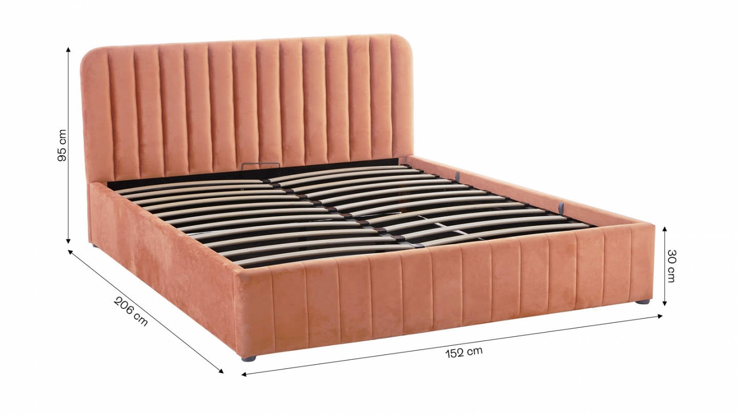 Lit coffre adulte 140x190 cm avec tête de lit capitonnée en velours terracotta - Ava