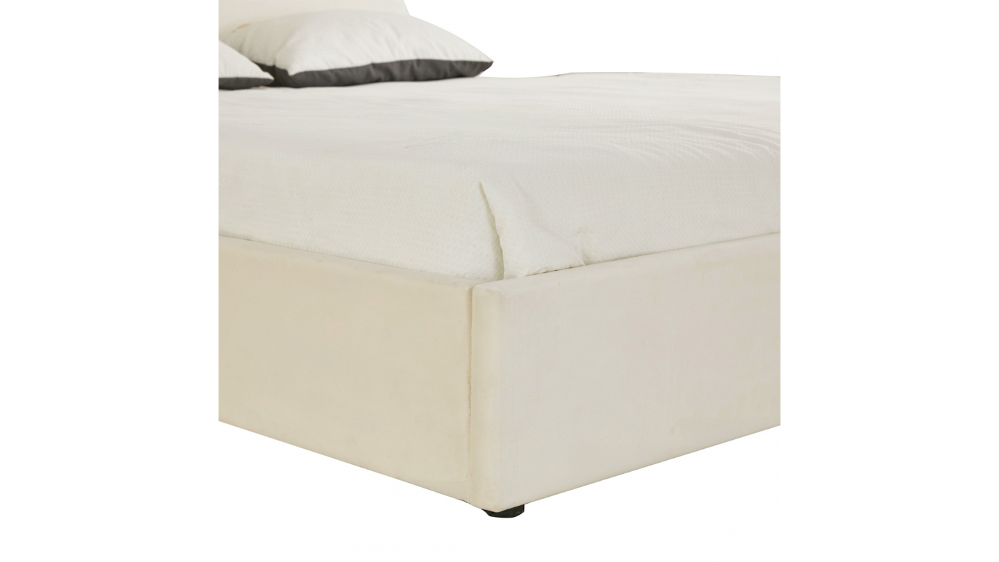 Lit coffre adulte 140x190 cm avec tête le lit matelassée en velours beige - Suzon