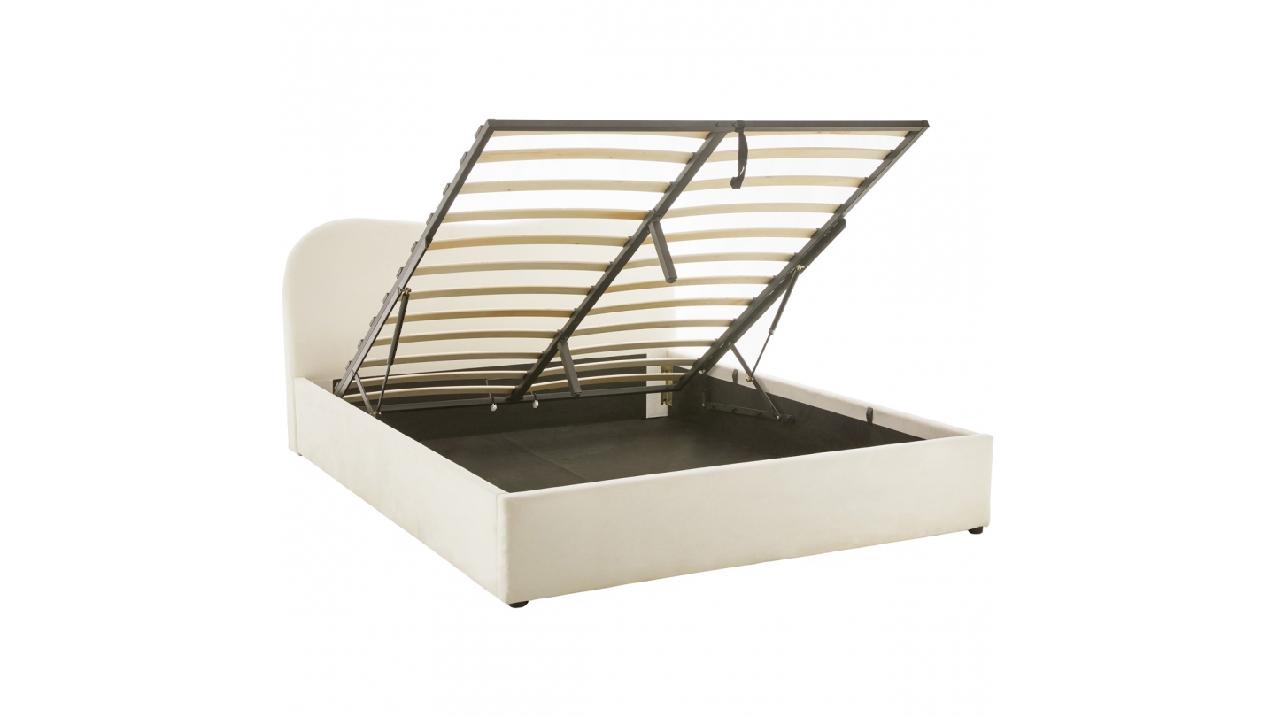 Lit coffre adulte 140x190 cm avec tête le lit matelassée en velours beige - Suzon