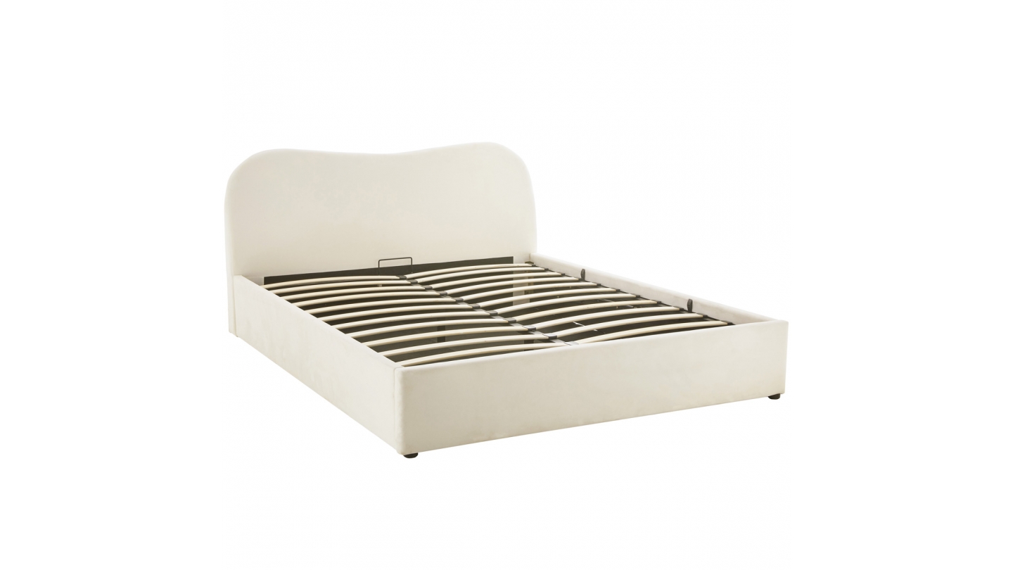 Lit coffre adulte 140x190 cm avec tête le lit matelassée en velours beige - Suzon