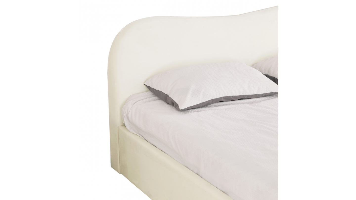 Lit coffre adulte 140x190 cm avec tête le lit matelassée en velours beige - Suzon