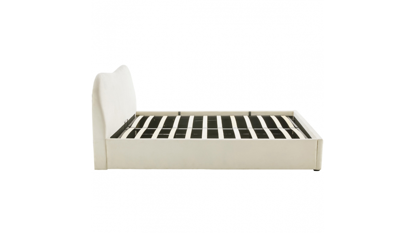 Lit coffre adulte 140x190 cm avec tête le lit matelassée en velours beige - Suzon