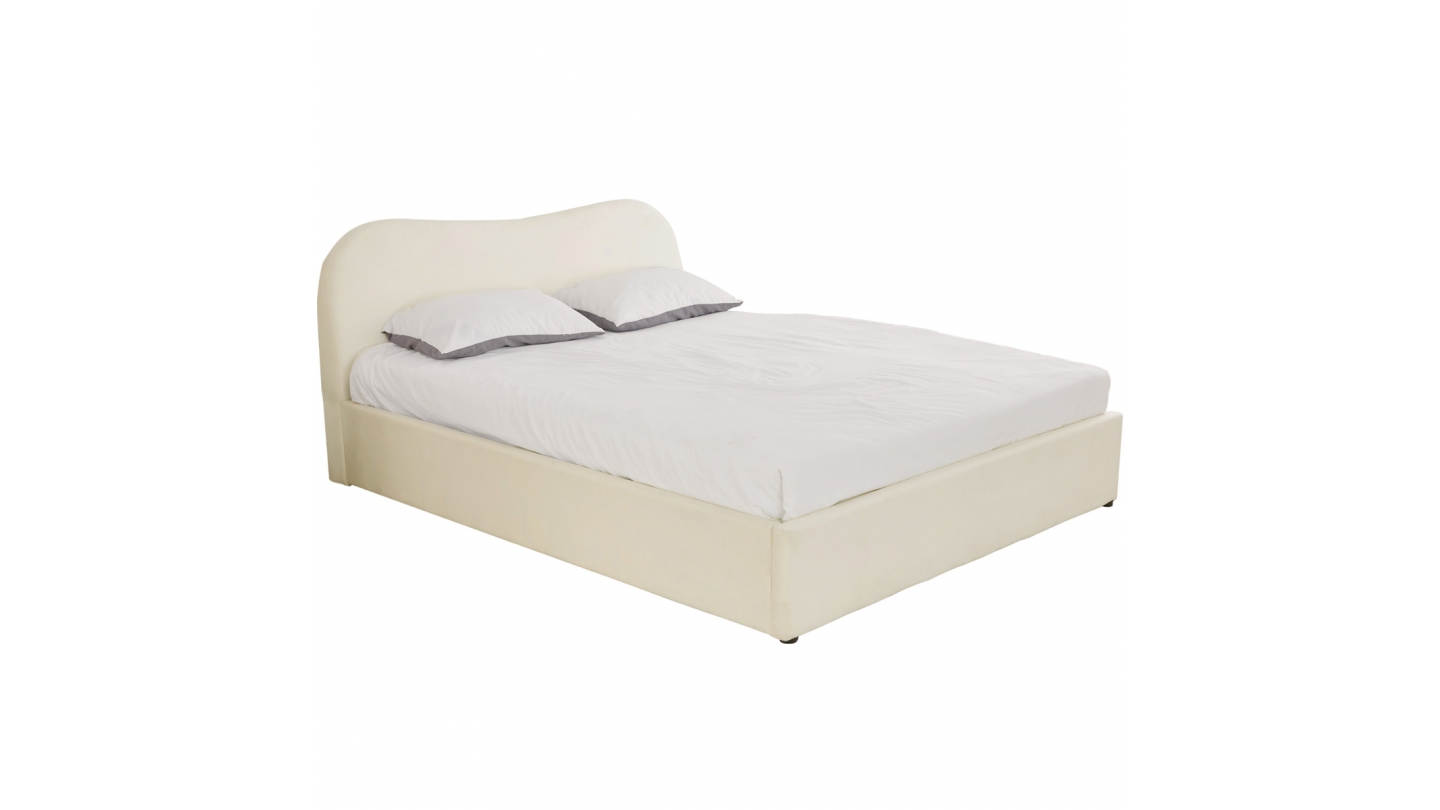 Lit coffre adulte 140x190 cm avec tête le lit matelassée en velours beige - Suzon