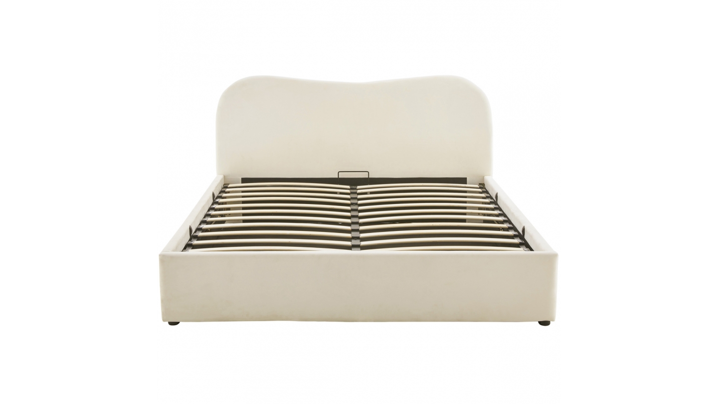 Lit coffre adulte 140x190 cm avec tête le lit matelassée en velours beige - Suzon