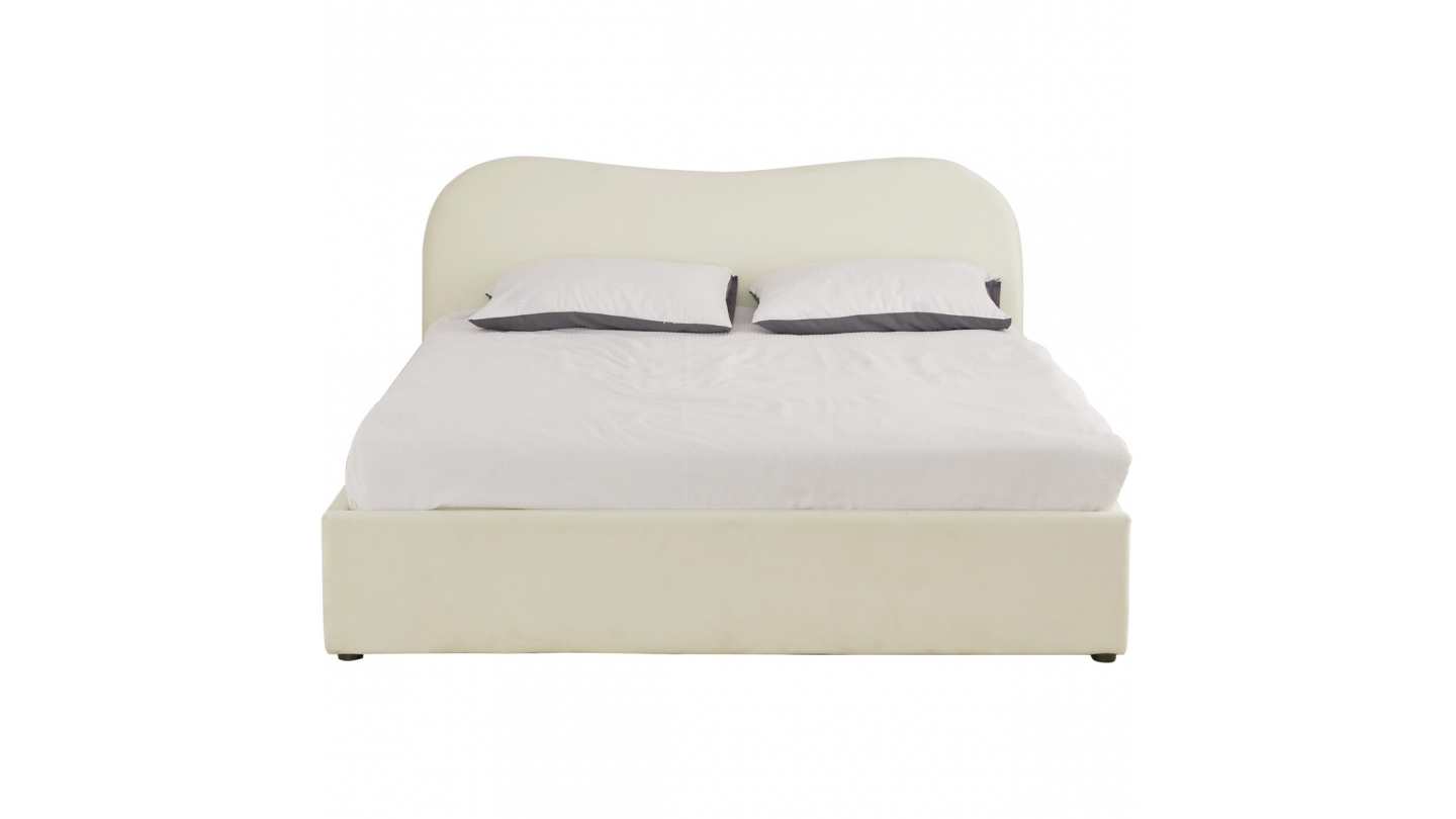 Lit coffre adulte 140x190 cm avec tête le lit matelassée en velours beige - Suzon