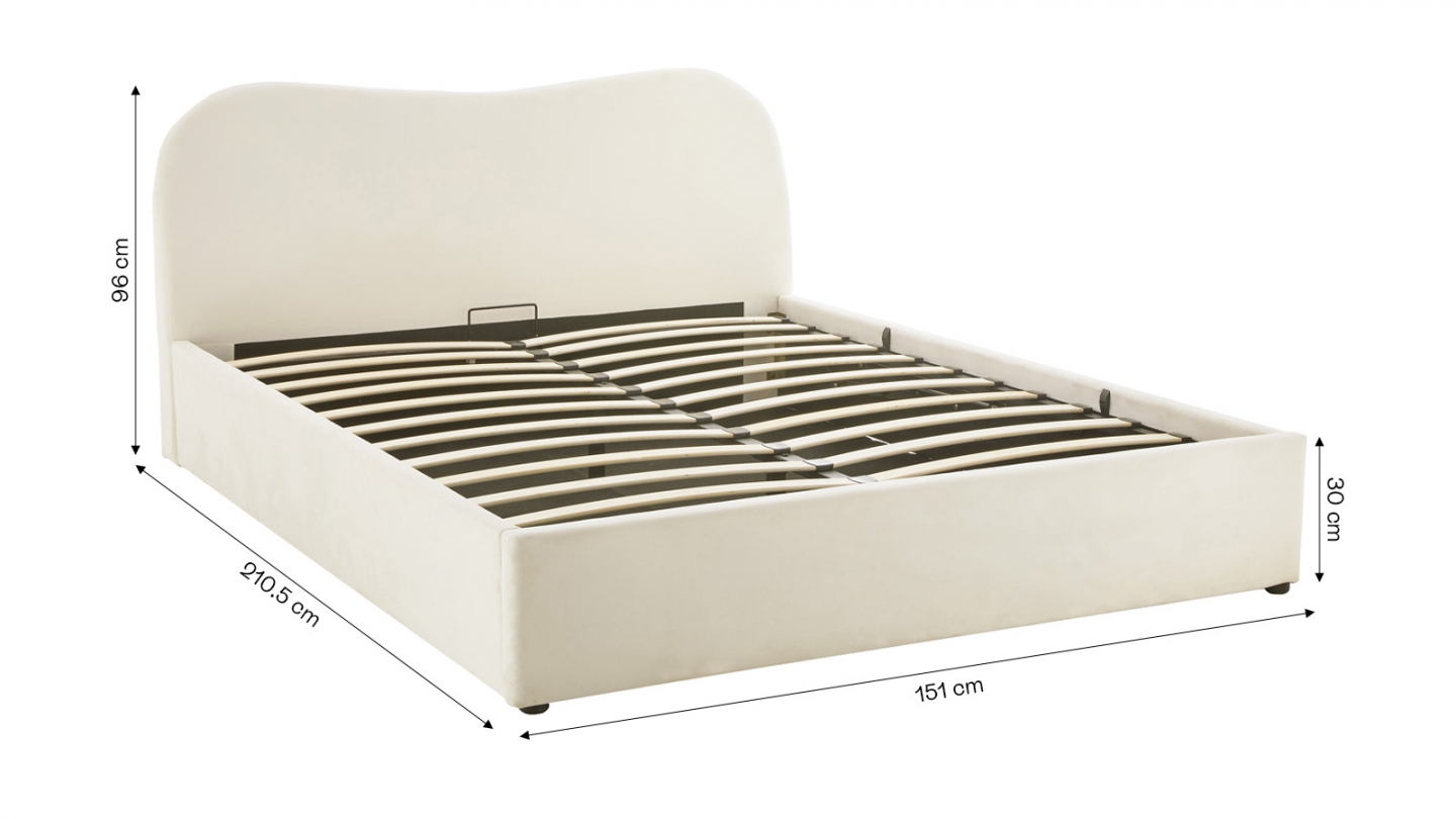 Lit coffre adulte 140x190 cm avec tête le lit matelassée en velours beige - Suzon