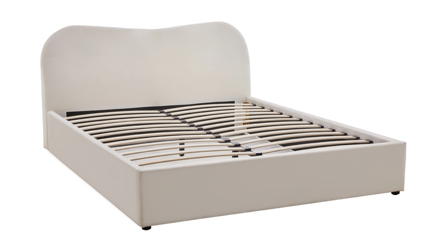 Lit adulte 140x190 cm avec tête le lit matelassée en velours beige - Ninon