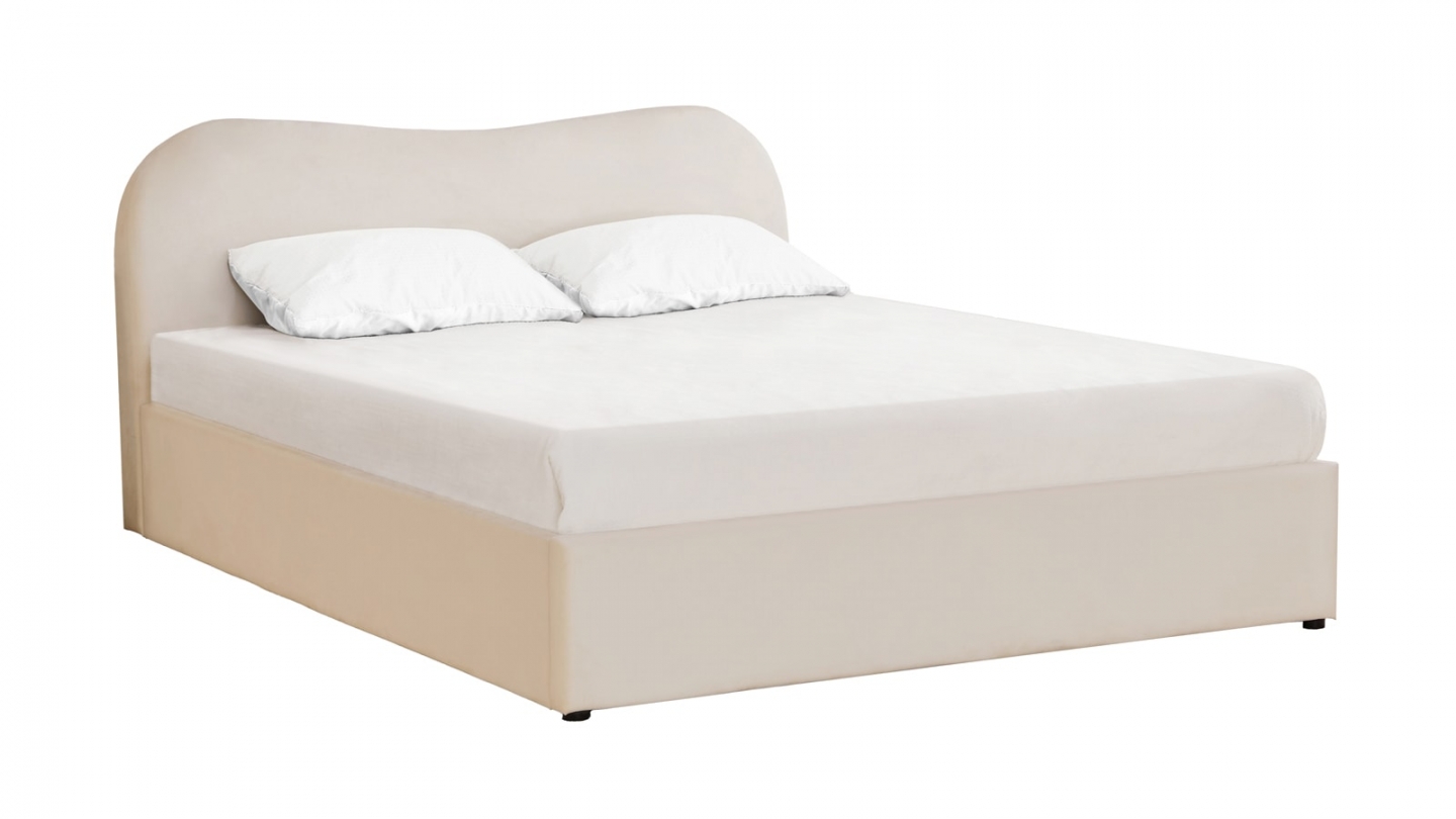 Lit adulte 140x190 cm avec tête le lit matelassée en velours beige - Ninon