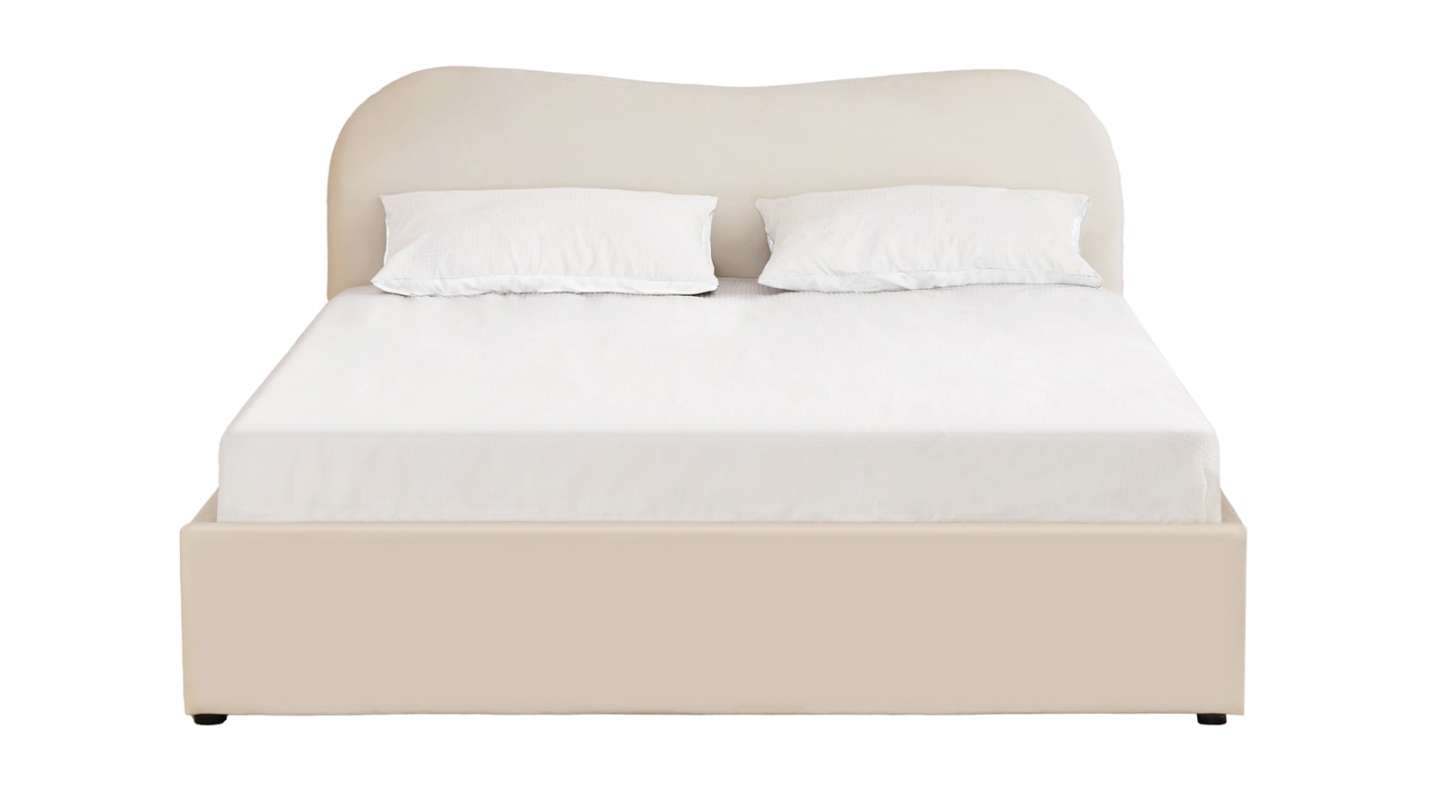 Lit adulte 140x190 cm avec tête le lit matelassée en velours beige - Ninon