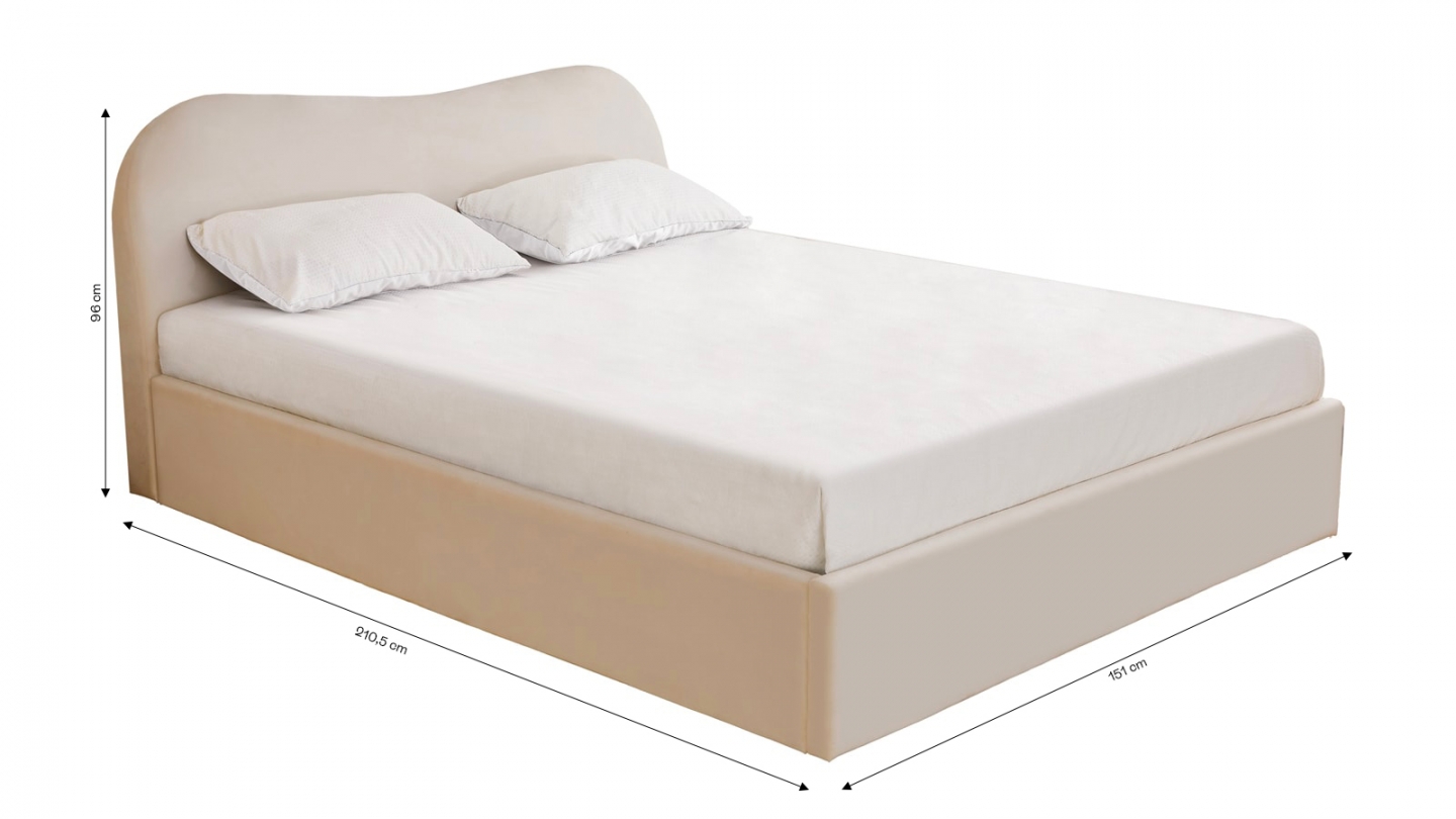 Lit adulte 140x190 cm avec tête le lit matelassée en velours beige - Ninon