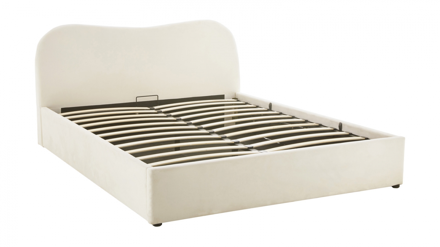 Lit coffre adulte 160x200 cm avec tête le lit matelassée en velours beige - Suzon