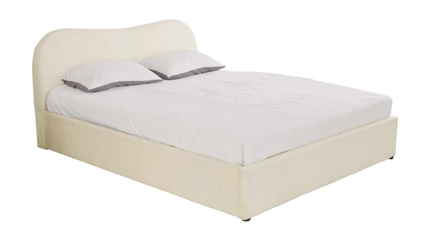 Lit coffre adulte 160x200 cm avec tête le lit matelassée en velours beige - Suzon