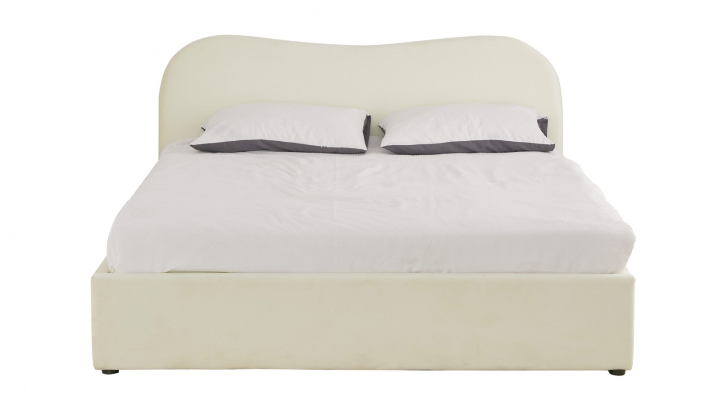 Lit coffre adulte 160x200 cm avec tête le lit matelassée en velours beige - Suzon