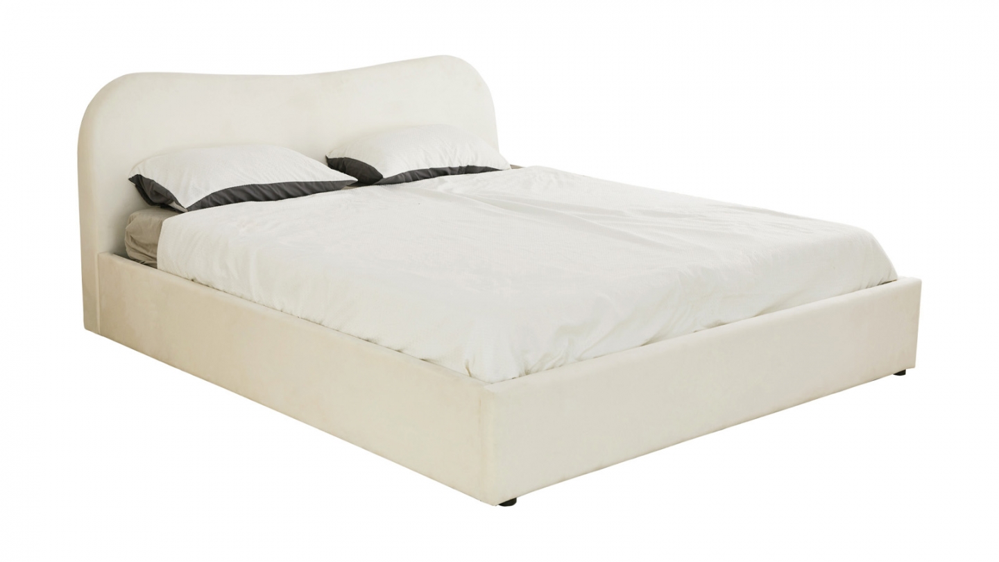 Lit coffre adulte 180x200 cm avec tête le lit matelassée en velours beige - Suzon