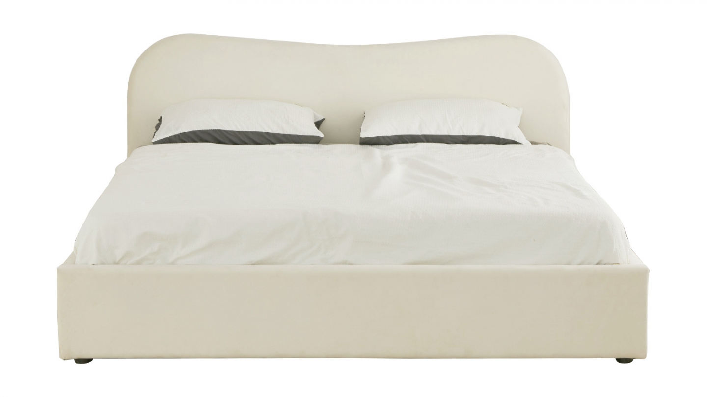 Lit coffre adulte 180x200 cm avec tête le lit matelassée en velours beige - Suzon