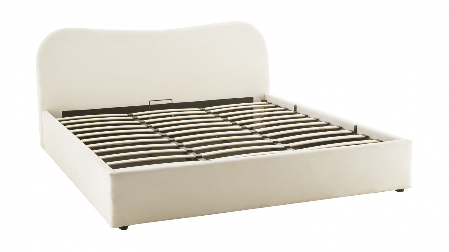 Lit coffre adulte 180x200 cm avec tête le lit matelassée en velours beige - Suzon