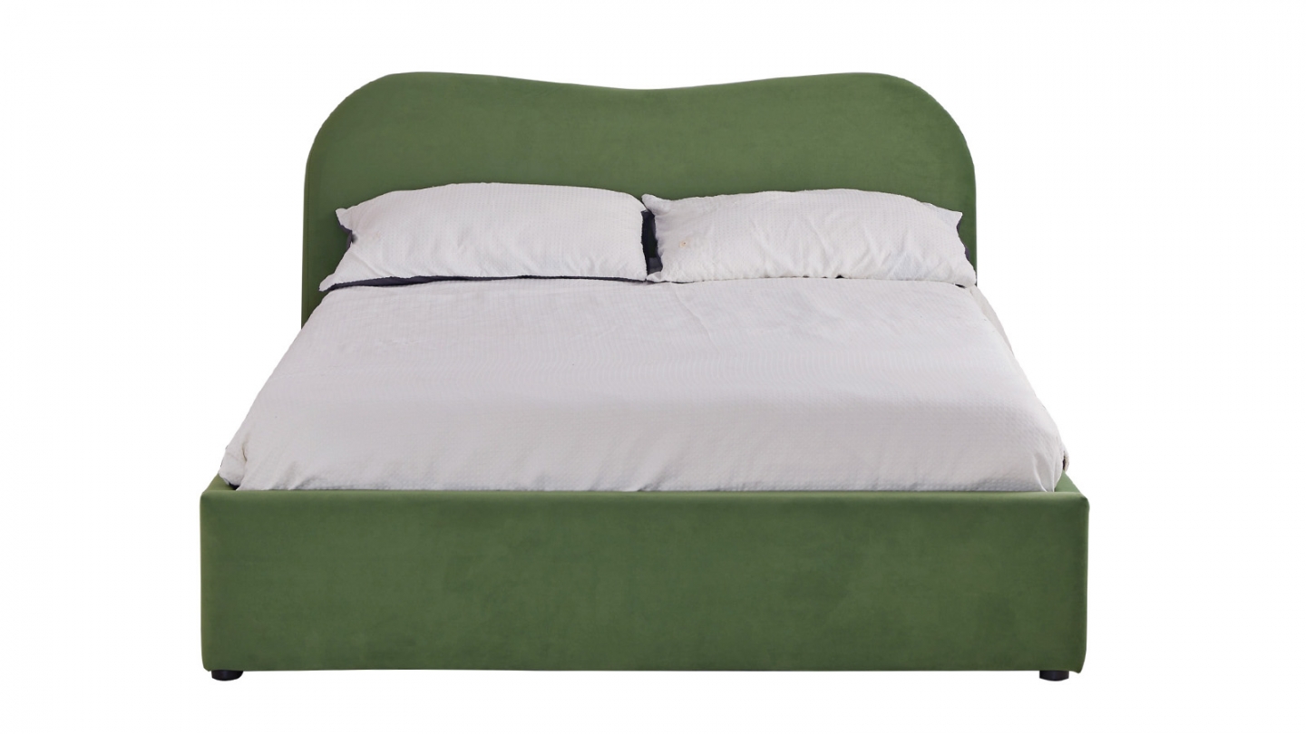 Lit coffre adulte 140x190 cm avec tête le lit matelassée en velours vert clair - Suzon