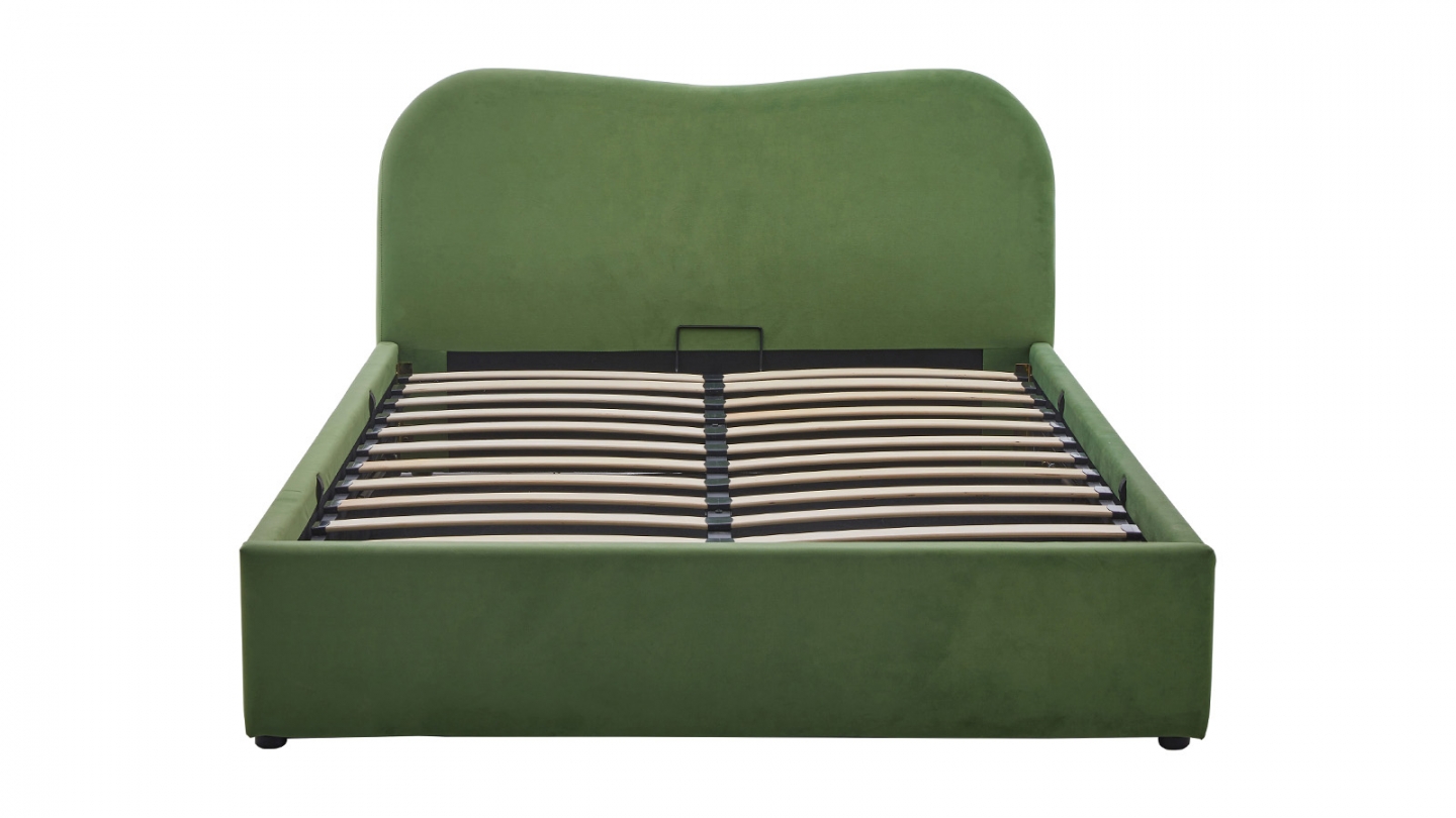 Lit coffre adulte 140x190 cm avec tête le lit matelassée en velours vert clair - Suzon