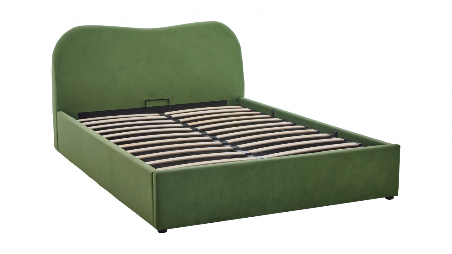 Lit coffre adulte 140x190 cm avec tête le lit matelassée en velours vert clair - Suzon