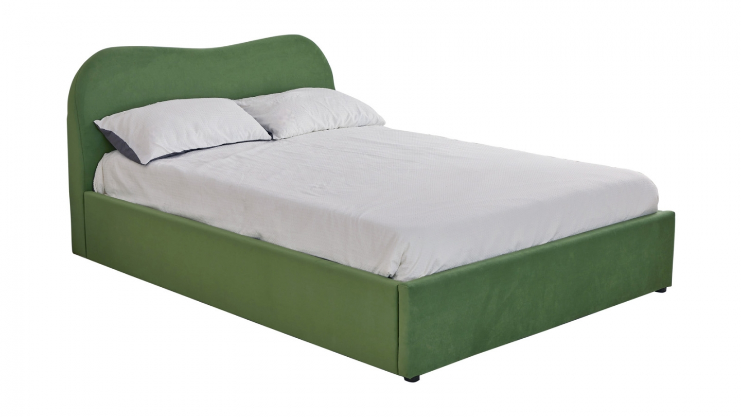 Lit coffre adulte 140x190 cm avec tête le lit matelassée en velours vert clair - Suzon