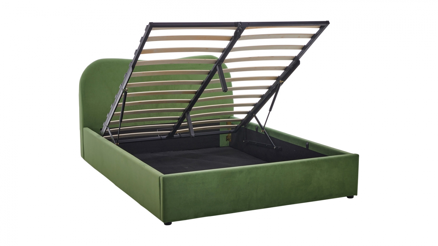 Lit coffre adulte 140x190 cm avec tête le lit matelassée en velours vert clair - Suzon