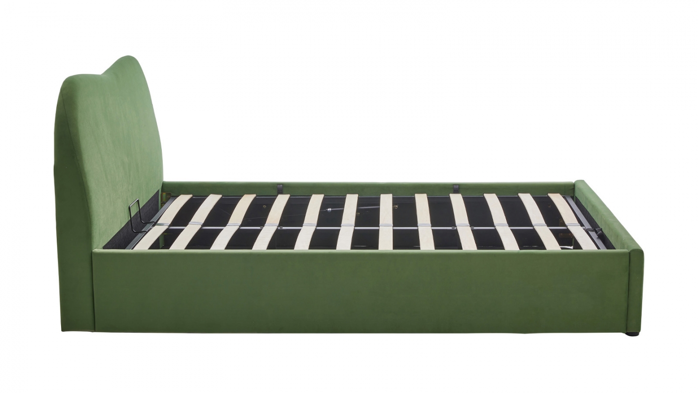 Lit coffre adulte 140x190 cm avec tête le lit matelassée en velours vert clair - Suzon