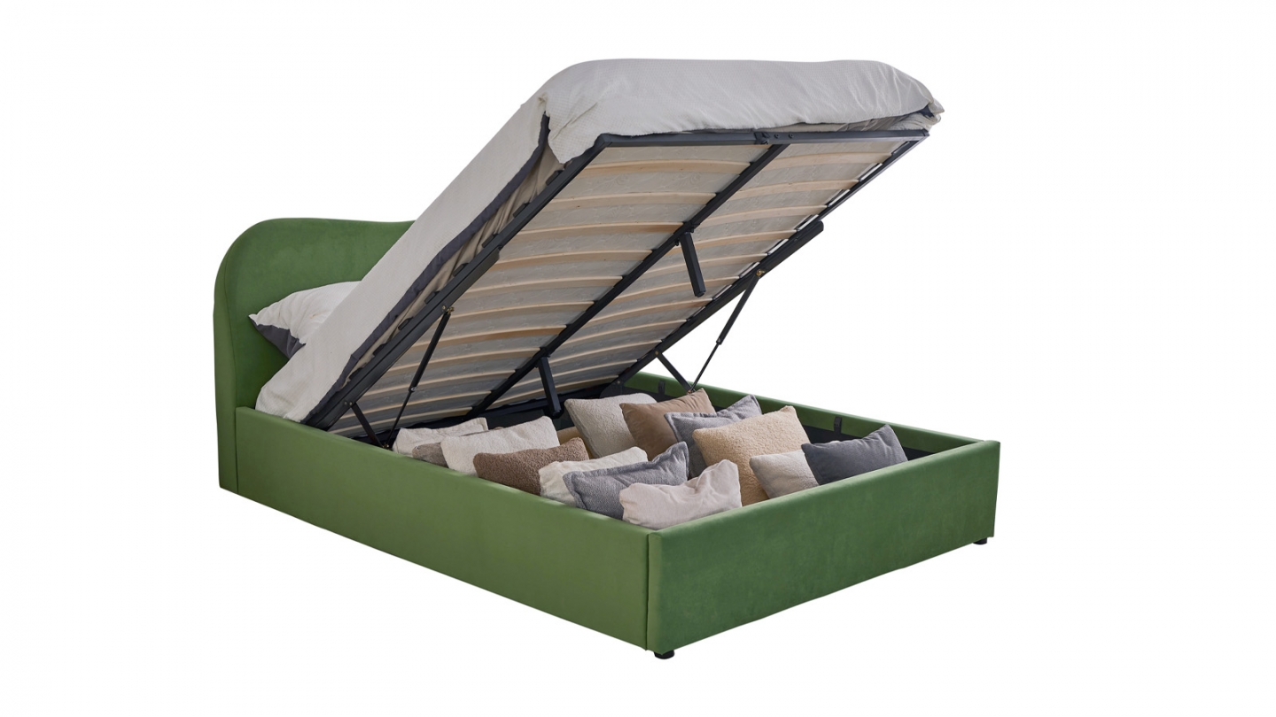 Lit coffre adulte 140x190 cm avec tête le lit matelassée en velours vert clair - Suzon