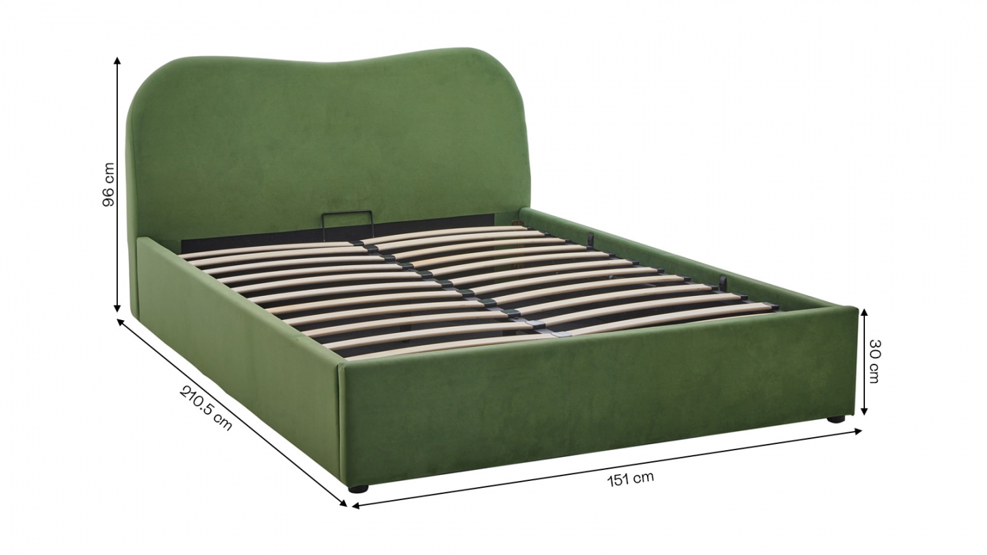 Lit coffre adulte 140x190 cm avec tête le lit matelassée en velours vert clair - Suzon