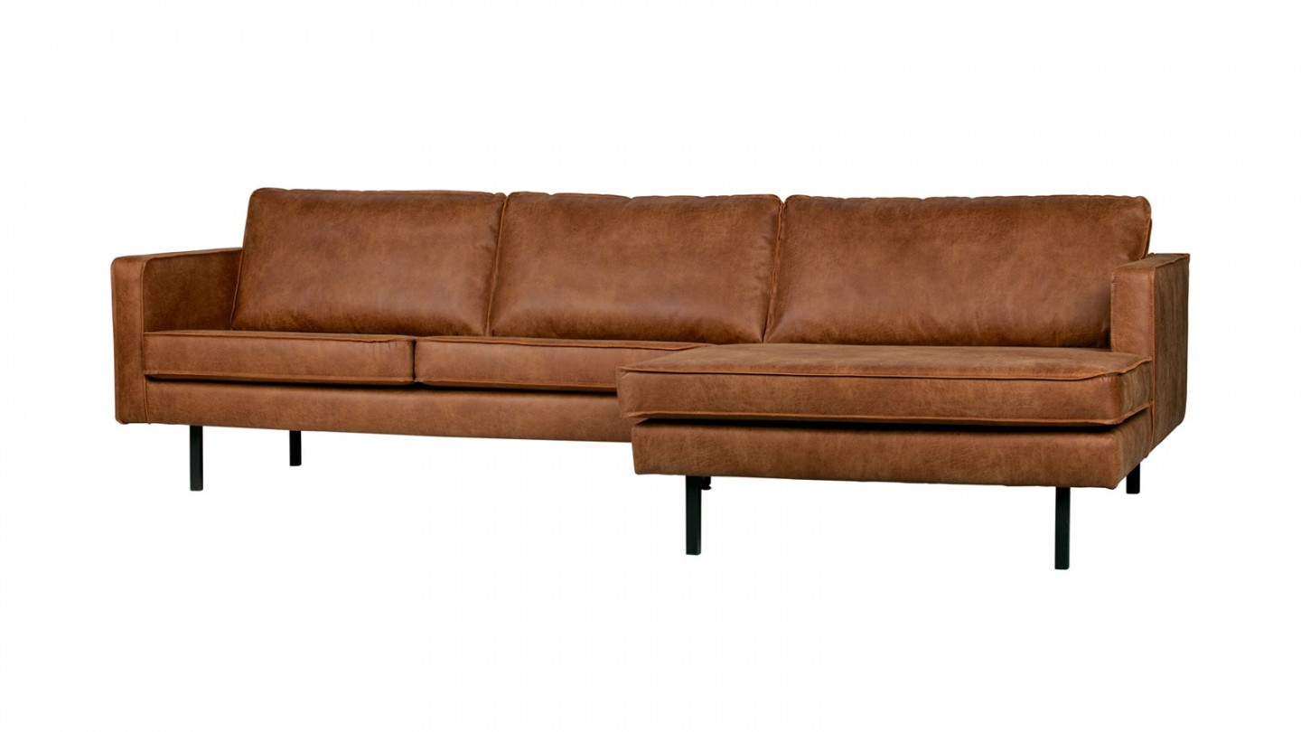 Canapé d'angle droit 4 places en cuir cognac - Collection Rodeo - BePureHome