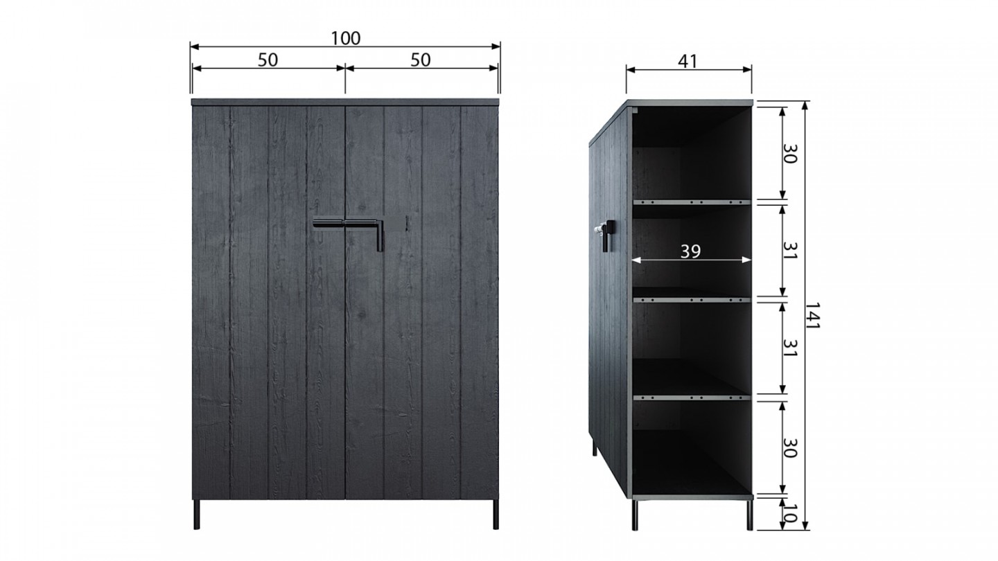 Armoire 2 portes en pin noir - Collection Bruut - Vtwonen